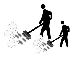 father and son sweeping